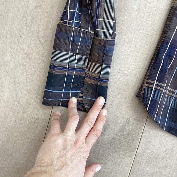 Ted Baker Blue and Brown Plaid Casual Button Down Shirt - Picture 7 of 8